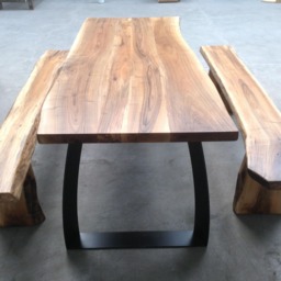 Live Edge Walnut Dining Table With Benches, Steel Base, Made in Italy - thumbnail 4