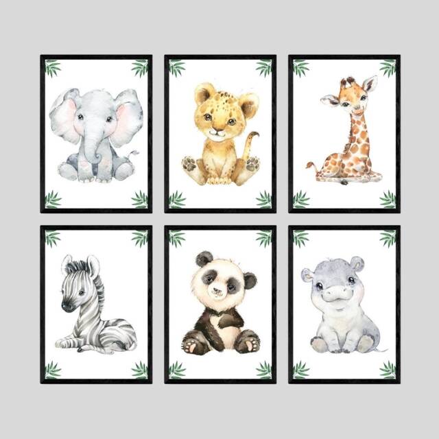 Choose Your Own Safari Animals Baby Boy Girl Nursery Bedroom Unframed Poster Prints Jungle Leaves, Giraffe Lion Elephant Wall Art Gift - image 1