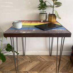 For??t Gay Pride Lgbt Flag Shabby Chic Painted Driftwood Washed Industrial Rustic Hairpin Leg Desk Table Handcrafted With Solid Wood - thumbnail 2