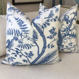 Brunschwig & Fils Bird Thistle in Blue White Pillow Cover - thumbnail 1