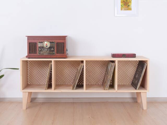 Record Player Stand, Low Media Console, Vinyl Credenza - Episk - image 1