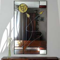 Charles Rennie Mackintosh Stained Glass Mirror in Gold - thumbnail 1