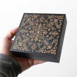 French Country Tile 2 Mini Engraved Wood Panel - Block Print Carved Home Decor, Woodcut Boho Floral Gift, Antique Wrought Iron Wall Art - thumbnail 2