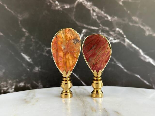 Gold Gilded Picasso Jasper Lamp Finials On Brass Hardware - A Matching Pair - image 1