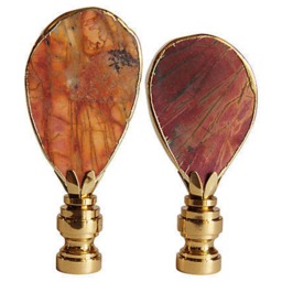 Gold Gilded Picasso Jasper Lamp Finials On Brass Hardware - A Matching Pair - thumbnail 3