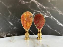 Gold Gilded Picasso Jasper Lamp Finials On Brass Hardware - A Matching Pair - thumbnail 1