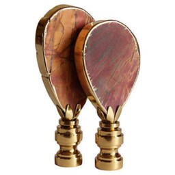Gold Gilded Picasso Jasper Lamp Finials On Brass Hardware - A Matching Pair - thumbnail 4