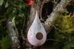 Lavender Mist - Handmade Ceramic Stoneware Hanging Teardrop Bird Feeder - Frost Resistant - thumbnail 1