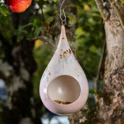 Lavender Mist - Handmade Ceramic Stoneware Hanging Teardrop Bird Feeder - Frost Resistant - thumbnail 2