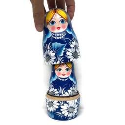 Handmade Christmas Nesting Dolls Chamomile Babushka, Silver Glitter - 7-Piece Set - thumbnail 4