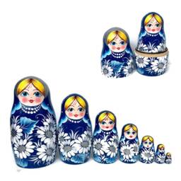 Handmade Christmas Nesting Dolls Chamomile Babushka, Silver Glitter - 7-Piece Set - thumbnail 2