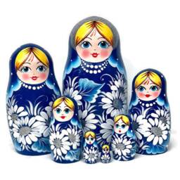 Handmade Christmas Nesting Dolls Chamomile Babushka, Silver Glitter - 7-Piece Set - thumbnail 1