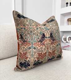 William Morris Cushion Cover Brother Rabbit With Terracotta Velvet Back All Sizes - thumbnail 1