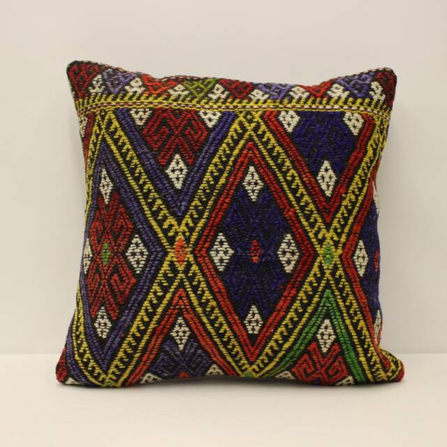 Handmade Turkish Kilim Pillow Cover, Bohemian Throw - 18x18 - image 1