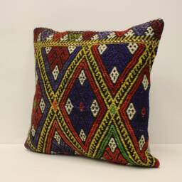 Handmade Turkish Kilim Pillow Cover, Bohemian Throw - 18x18 - thumbnail 3