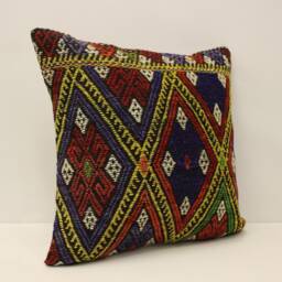 Handmade Turkish Kilim Pillow Cover, Bohemian Throw - 18x18 - thumbnail 2