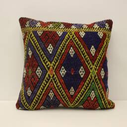 Handmade Turkish Kilim Pillow Cover, Bohemian Throw - 18x18 - thumbnail 1