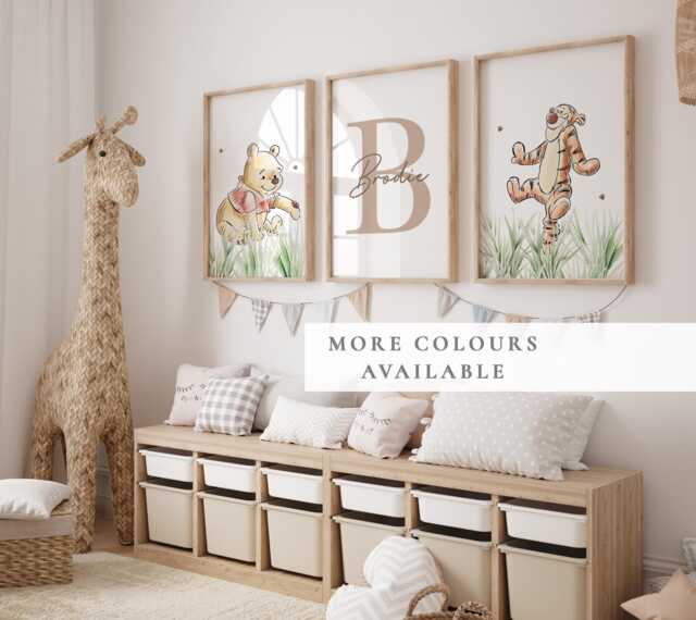 Winnie The Pooh Personalised Nursery Prints, Set Of 3 Bear Wall Art, Child Kids Decor, Digital Download, Piglet - image 1