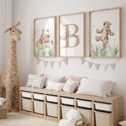 Winnie The Pooh Personalised Nursery Prints, Set Of 3 Bear Wall Art, Child Kids Decor, Digital Download, Piglet - thumbnail 3