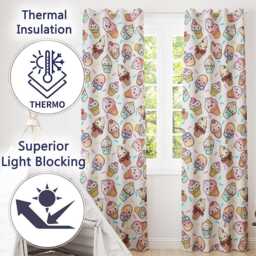 Cute Kawaii Ice Cream Desserts On Grey Background Seamless Pattern Readymade Eyelet Ring Top Thermal 100% Blackout Curtains - thumbnail 3