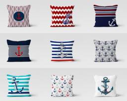 Nautical Anchor Cushion Cover-Coastal Pillow Case-Seashells Cover-Summer Garden Case-Gift For Her Cushion-Handmade Material - thumbnail 1
