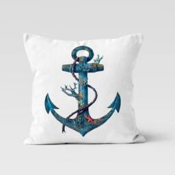 Nautical Anchor Cushion Cover-Coastal Pillow Case-Seashells Cover-Summer Garden Case-Gift For Her Cushion-Handmade Material - thumbnail 4