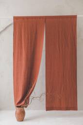 Burnt Orange Linen Noren Curtain, Handcrafted Japanese Room Divider, Vibrant Eco-Friendly Decor, Stylish Doorway Hanging