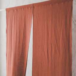 Burnt Orange Linen Noren Curtain, Handcrafted Japanese Room Divider, Vibrant Eco-Friendly Decor, Stylish Doorway Hanging - thumbnail 3
