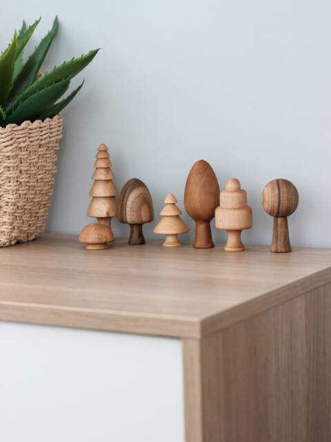 Set Of 7 Wooden Trees Toy For Toddler, Forest Pretend Play, Montessori Waldorf Sensory Imaginative Play Kids, Baby Girl Boy Gift - image 1