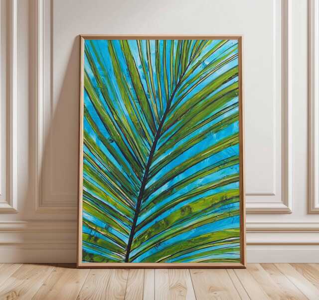 Palm Leaf Wall Art Print, Tropical Botanical Poster, Vibrant Green Plant Artwork, Coastal Beach House Decor, Exotic Jungle Print - image 1