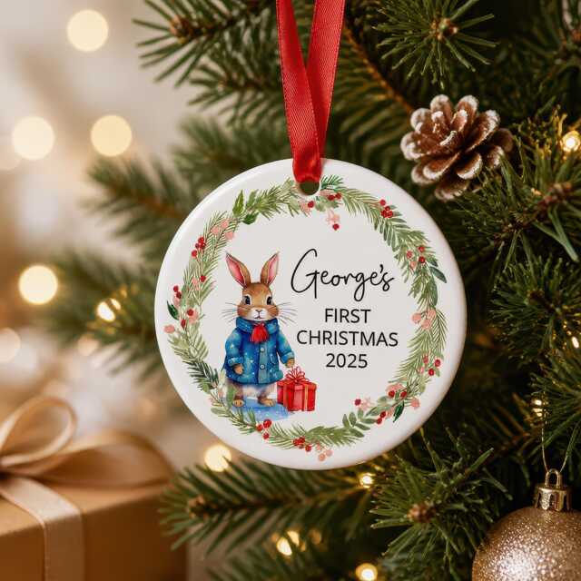 Personalised 2026 Christmas Ornament With Name, Custom Xmas Bauble, Kids Decoration, Blue Or Pink Rabbit, Holiday Hanging Decor - image 1