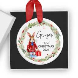 Personalised 2026 Christmas Ornament With Name, Custom Xmas Bauble, Kids Decoration, Blue Or Pink Rabbit, Holiday Hanging Decor - thumbnail 4