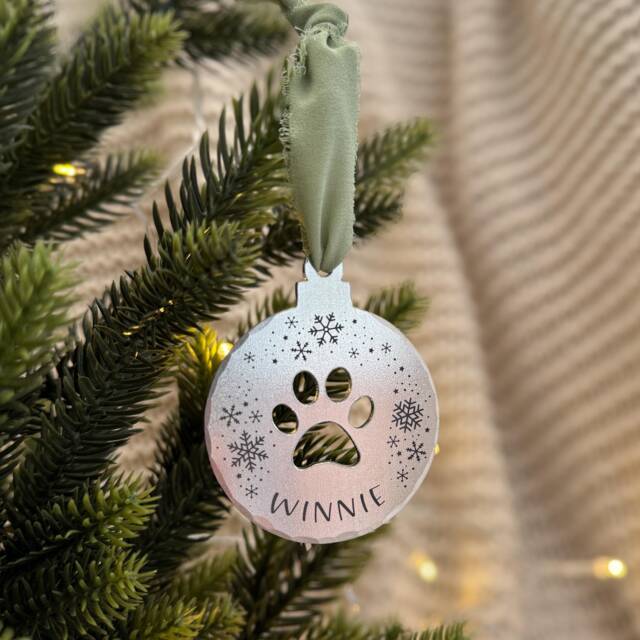 Personalised Pet Christmas Tree Bauble, Ornament For Dogs, Dog Paw Bauble - image 1