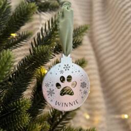 Personalised Pet Christmas Tree Bauble, Ornament For Dogs, Dog Paw Bauble - thumbnail 1