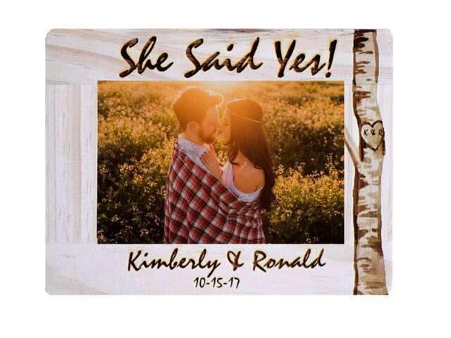 Personalized Engagement Picture Frame Engraved Pine Wood, 4x6 Photo - image 1