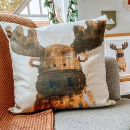 Bruce The Moose Nursery Cushion Cover - Woodland Theme Scandi For Childrens Bedrooms & Nurseries - thumbnail 2