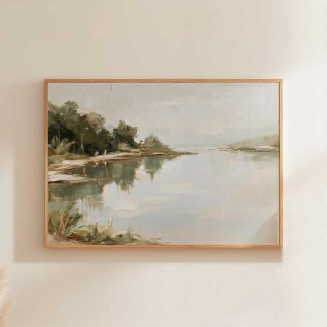 Forest Lake Poster, Green Landscape Wall Art, Water Reflection Print - image 1