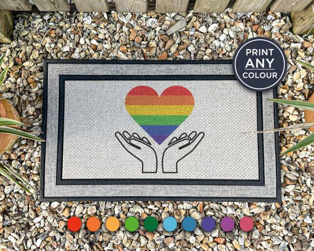 Hands Holding Rainbow Heart - Lgbtq Doormat Colourful Rug Door Mat Home D??cor Gift For Anyone - image 1