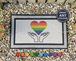 Hands Holding Rainbow Heart - Lgbtq Doormat Colourful Rug Door Mat Home D??cor Gift For Anyone - thumbnail 1