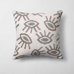 Evil Eye Ikat Pillow Cover Natural Woven Jacquard, 18x18 Inch - thumbnail 1