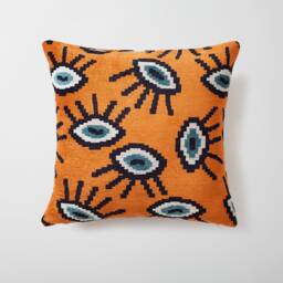Evil Eye Ikat Pillow Cover Natural Woven Jacquard, 18x18 Inch - thumbnail 3