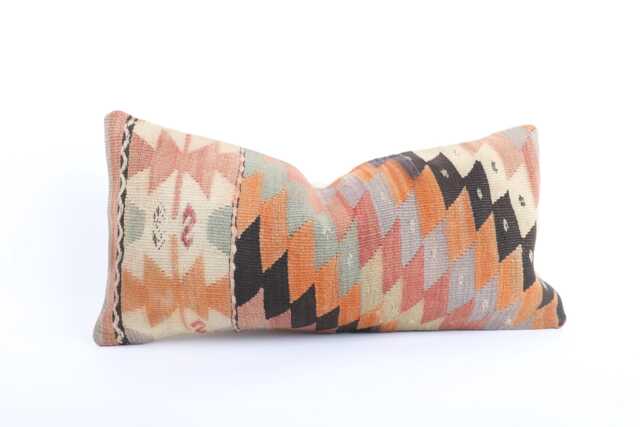 Handwoven Turkish Kilim Pillow Cover Boho Lumbar Cushion - 12x24 - image 1
