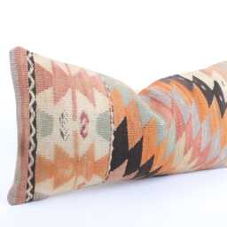 Handwoven Turkish Kilim Pillow Cover Boho Lumbar Cushion - 12x24 - thumbnail 3