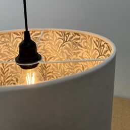 Cream Velvet Drum Lampshade, With William Morris Natural Willow Cotton Interior, Double-Sided Ceiling Light Shade - thumbnail 3