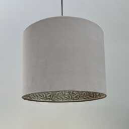 Cream Velvet Drum Lampshade, With William Morris Natural Willow Cotton Interior, Double-Sided Ceiling Light Shade - thumbnail 2
