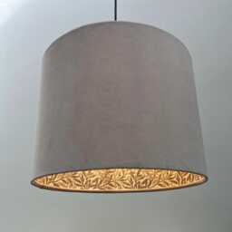 Cream Velvet Drum Lampshade, With William Morris Natural Willow Cotton Interior, Double-Sided Ceiling Light Shade - thumbnail 1
