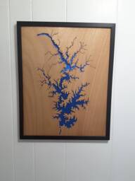 Lake Norman Mahogany Wood Cutout Sparkling Blue Water, Personalized Home Location