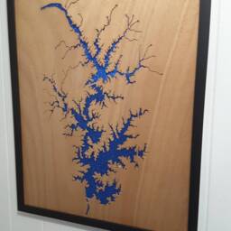 Lake Norman Mahogany Wood Cutout Sparkling Blue Water, Personalized Home Location - thumbnail 3