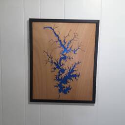 Lake Norman Mahogany Wood Cutout Sparkling Blue Water, Personalized Home Location - thumbnail 4