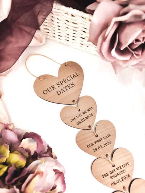 Personalised Special Dates Wooden Heart Wall Hanging. Valentines Anniversary Gift - image 1